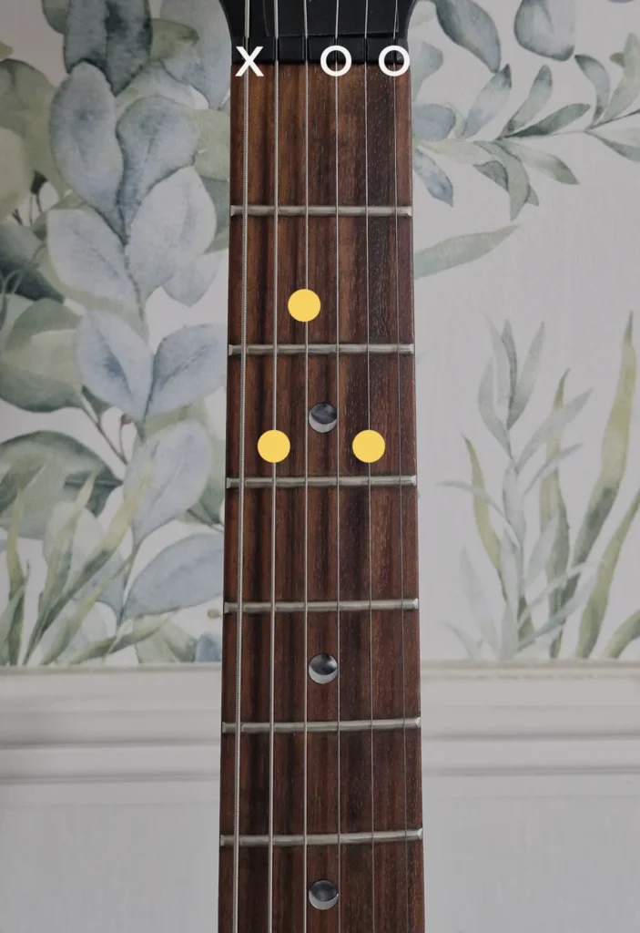 Chord diagram showing how to play a C add 9 chord on a guitar